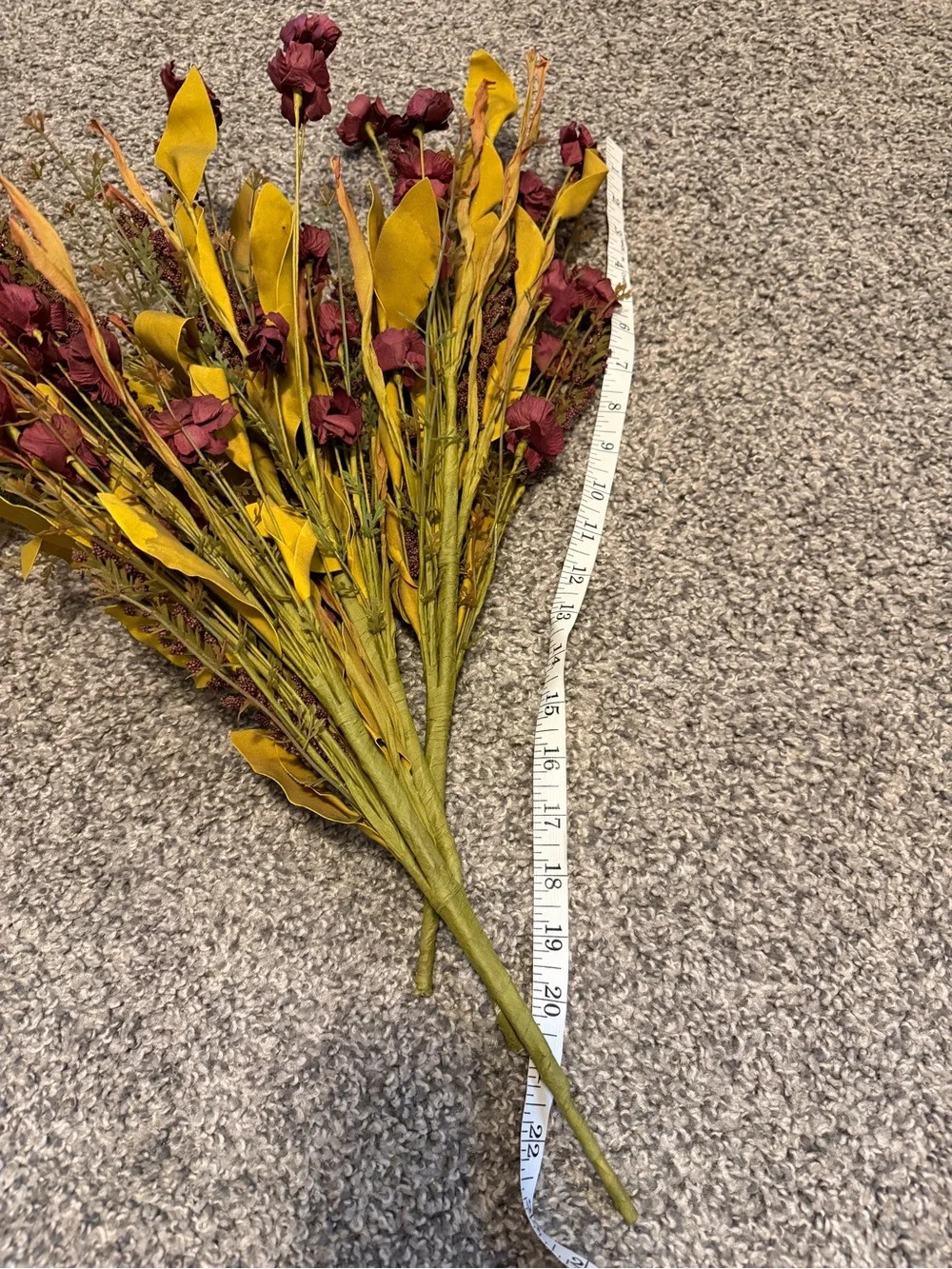 Faux Autumn Floral Spray Bouquet - Yellow and Burgundy